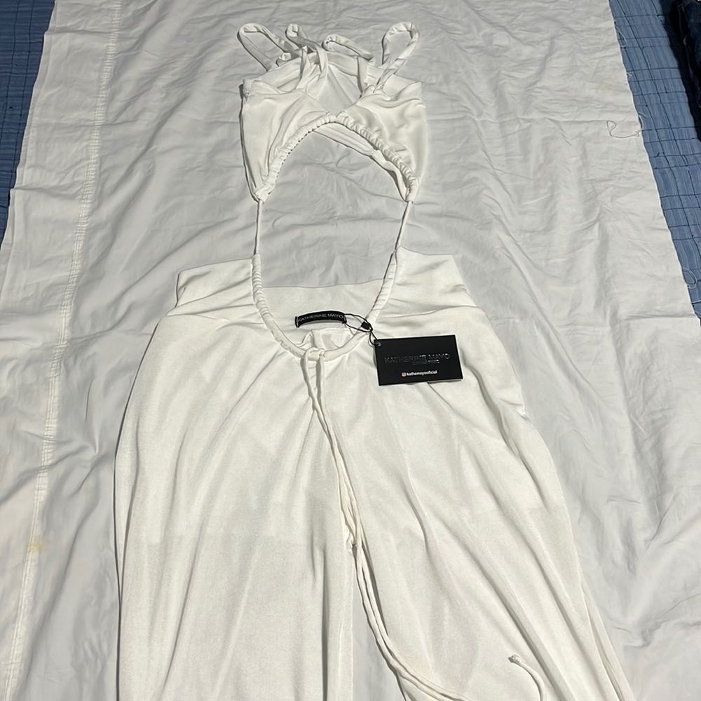 Katherine Mayo Clothing Store White Pants Set With Bra For Women One Size